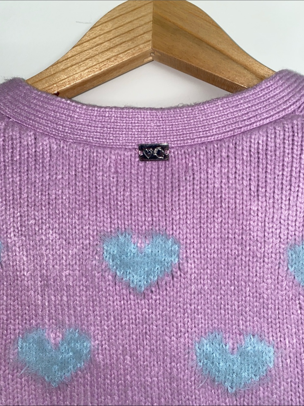 For Love and Lemons Lavender Cardigan with Blue Heart Accents - Picture 5 of 5